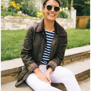 BARBOUR Classic Olive Beadnell Wax Jacket, Size 6 US